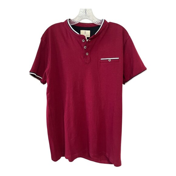 Scott James Men’s Short Sleeve Henley Shirt – Red – Size L (Fits Like U.S. Mediu - Picture 1 of 4